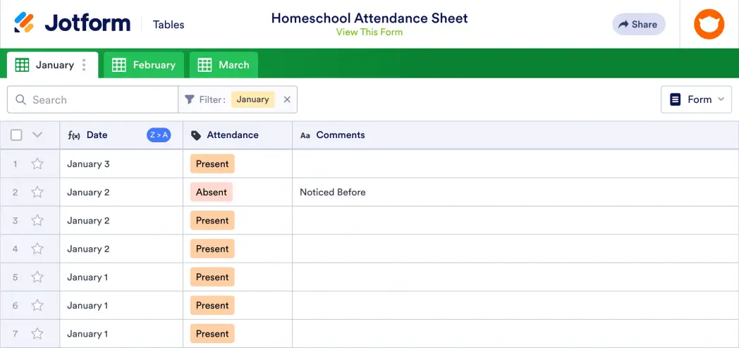 Homeschool Attendance Sheet Template