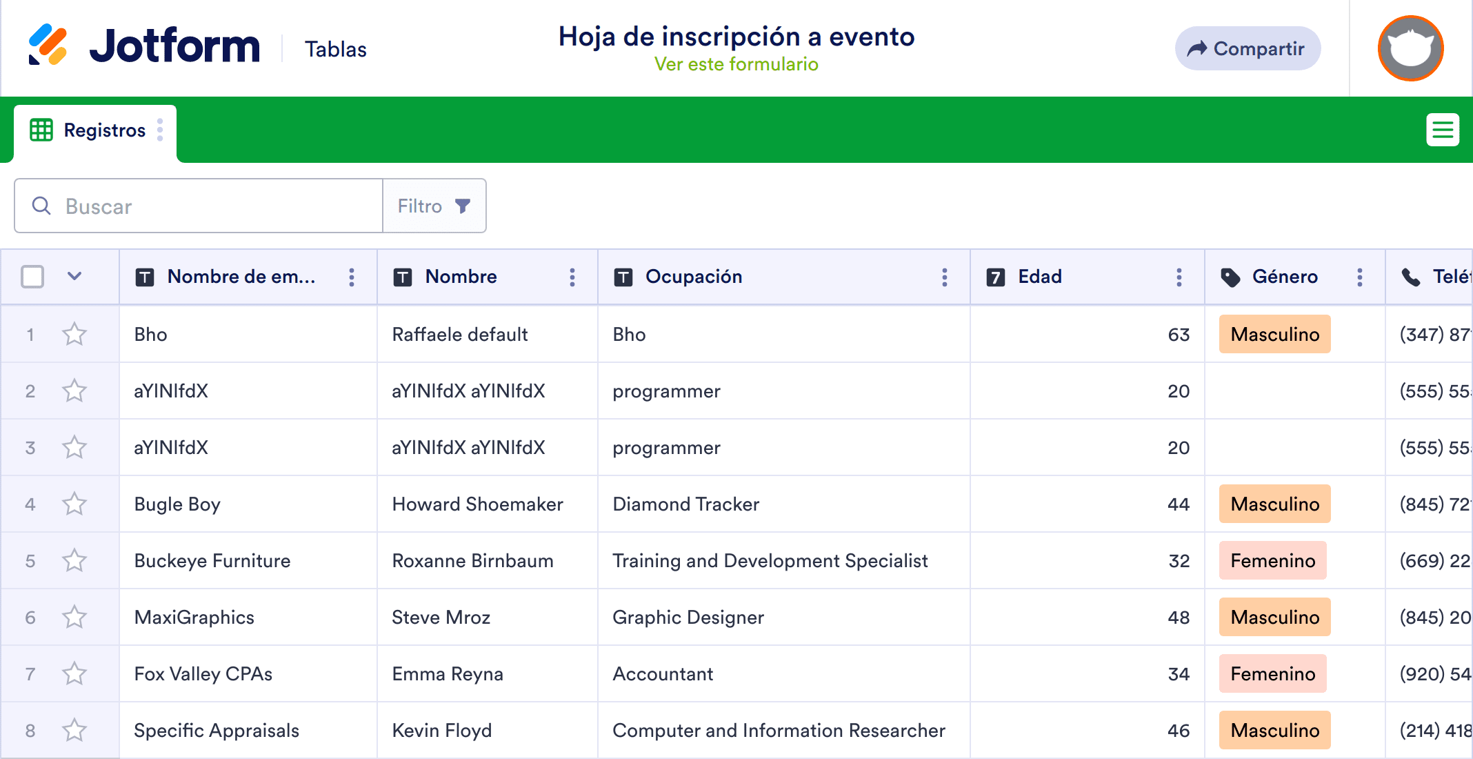 Hoja de inscripción a evento Template