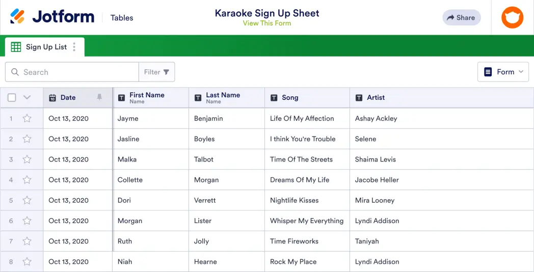 Karaoke Sign Up Sheet Template
