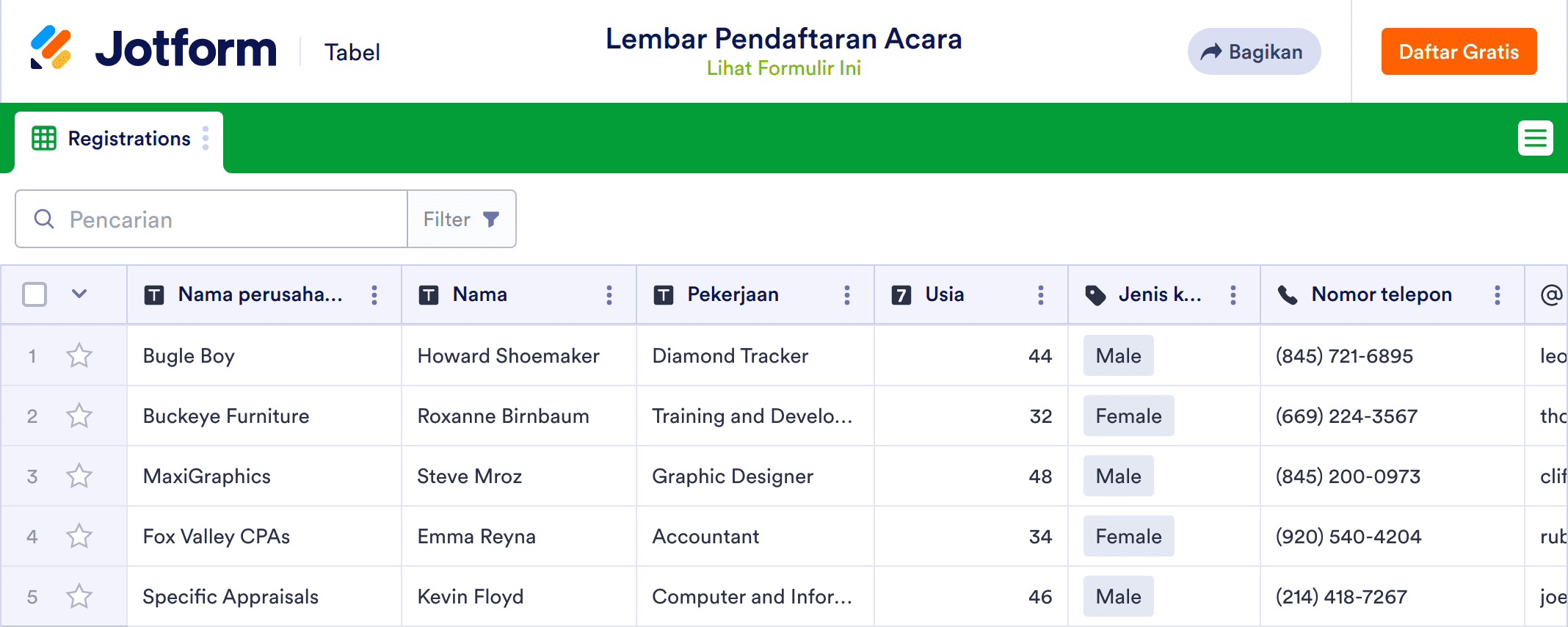 Lembar Pendaftaran Acara Template