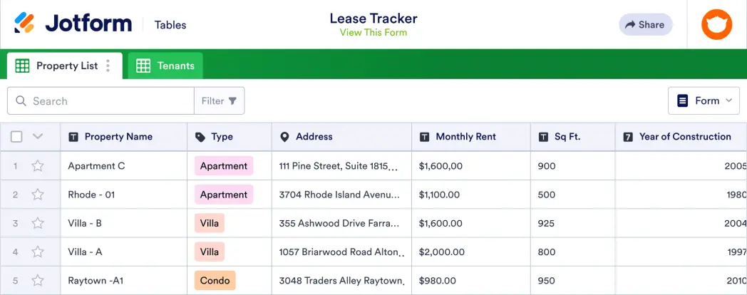 Lease Tracker Template