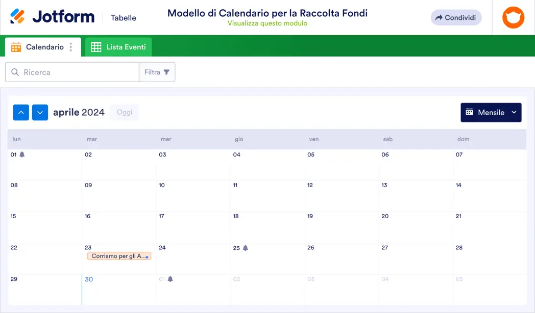 Modello di Calendario per la Raccolta Fondi Template