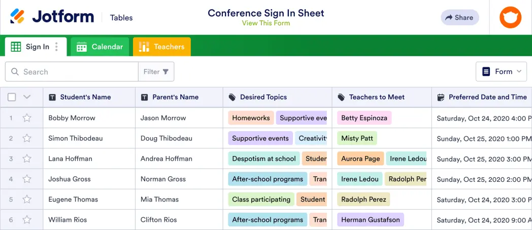 Parent Teacher Conference Sign In Sheet Template