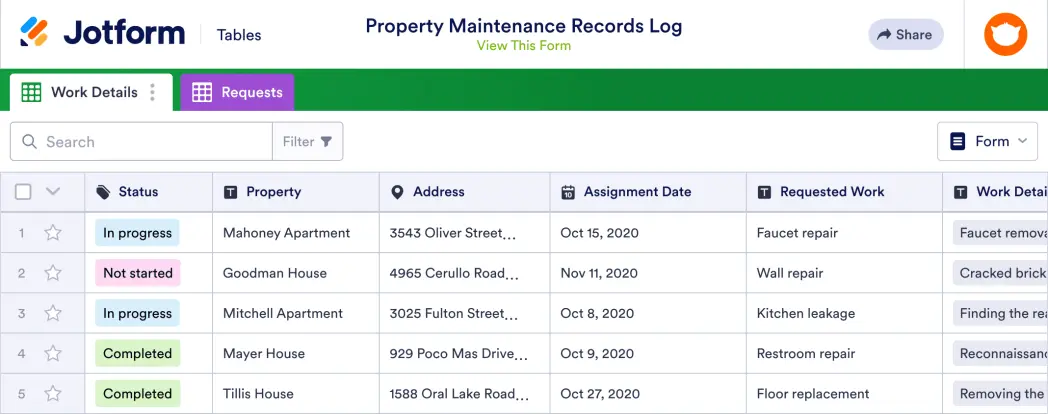 Property Maintenance Records Log Template
