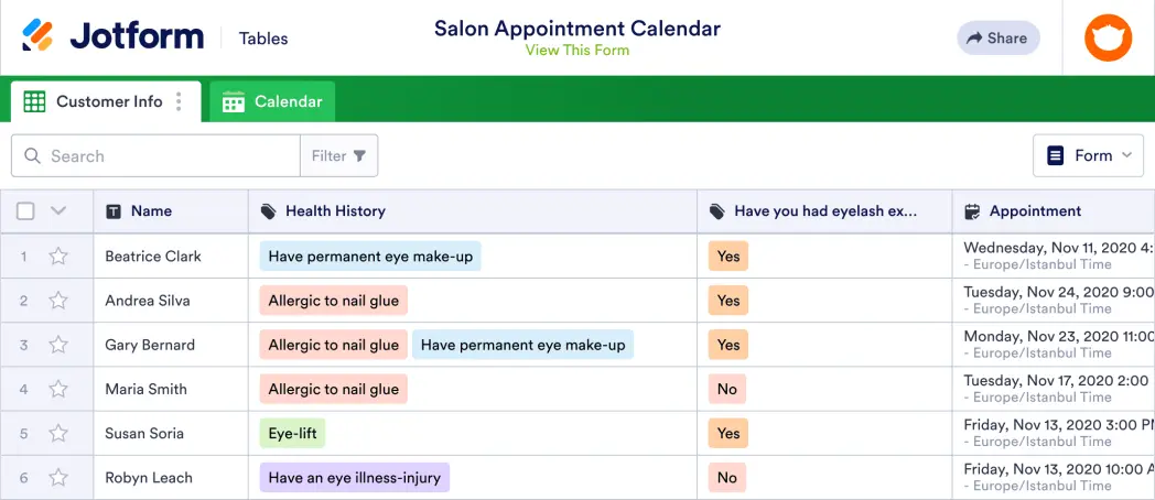 Salon Appointment Calendar Template