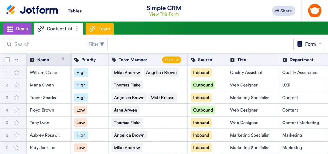 Simple CRM Template