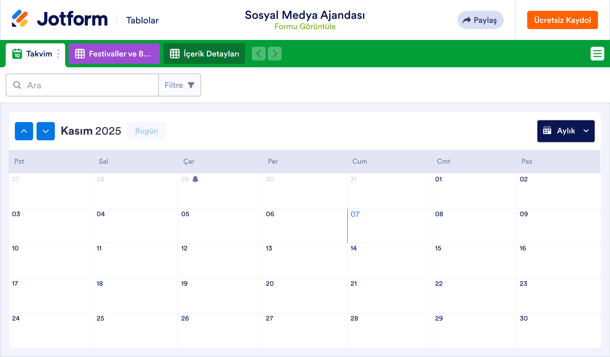 Sosyal Medya Ajandası Template