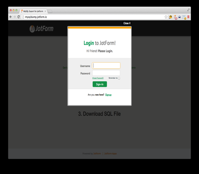 MySQL Export Screenshot 2