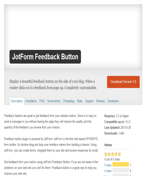 Wordpress Feedback Button Screenshot 1