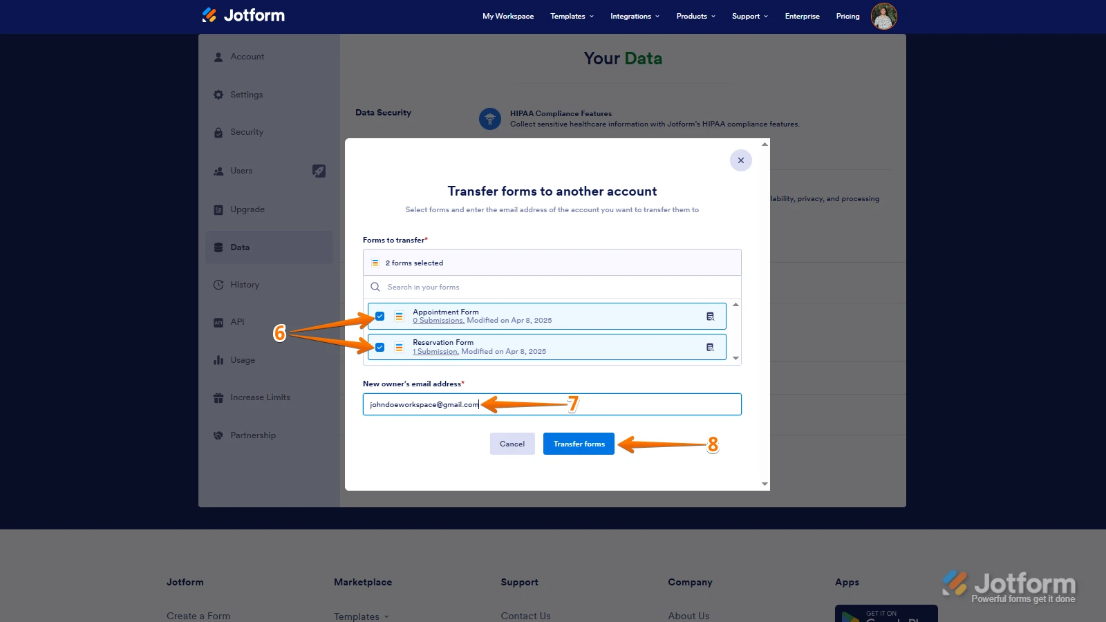 Jotformのフォームのオーナーチェンジ Image 4 Screenshot 123