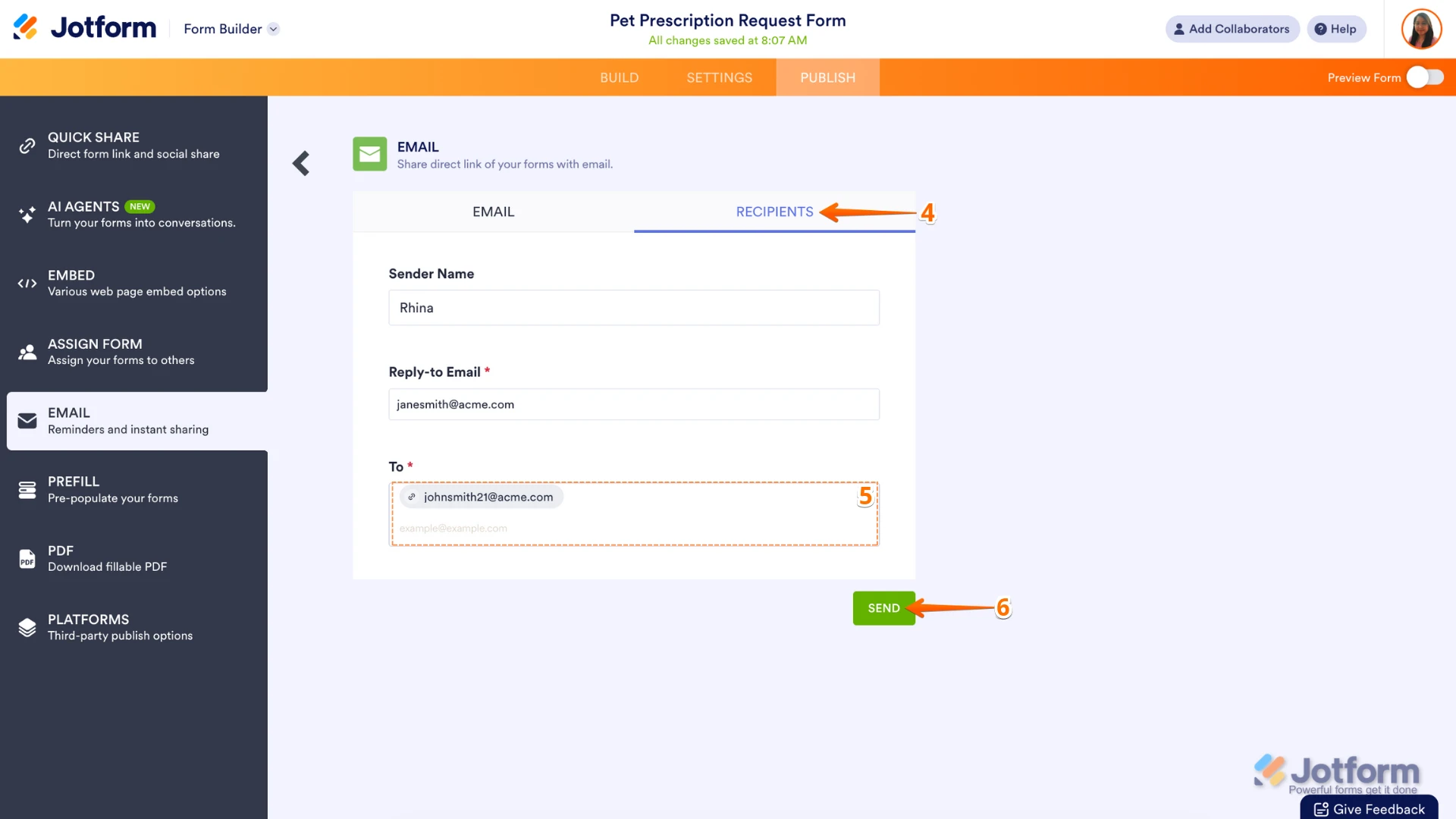 Compartilhar formulário por email passo 4 a 6 Screenshot 21