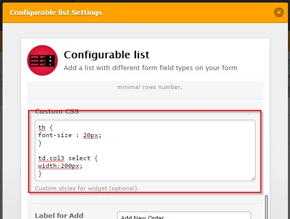 Configurable list   change label size and dropdown boxes Screenshot 30