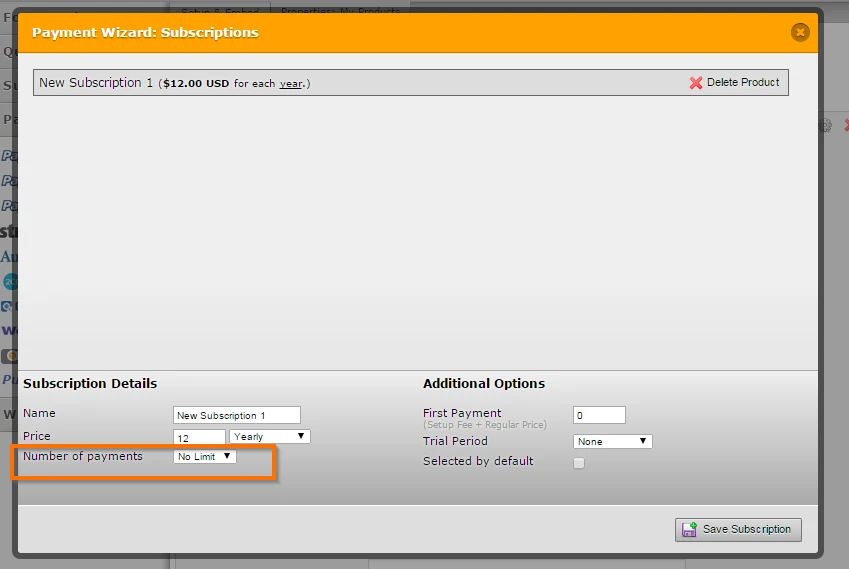 How to setup subscription in payment wizard to one time payment without autorenewal? Image 1 Screenshot 20