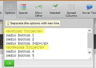 How to create titles to sections in a radio button selection Image 1 Screenshot 30