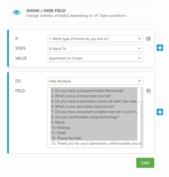 Questionnaire Form   Conditions to show or hide field based on user responses Image 32