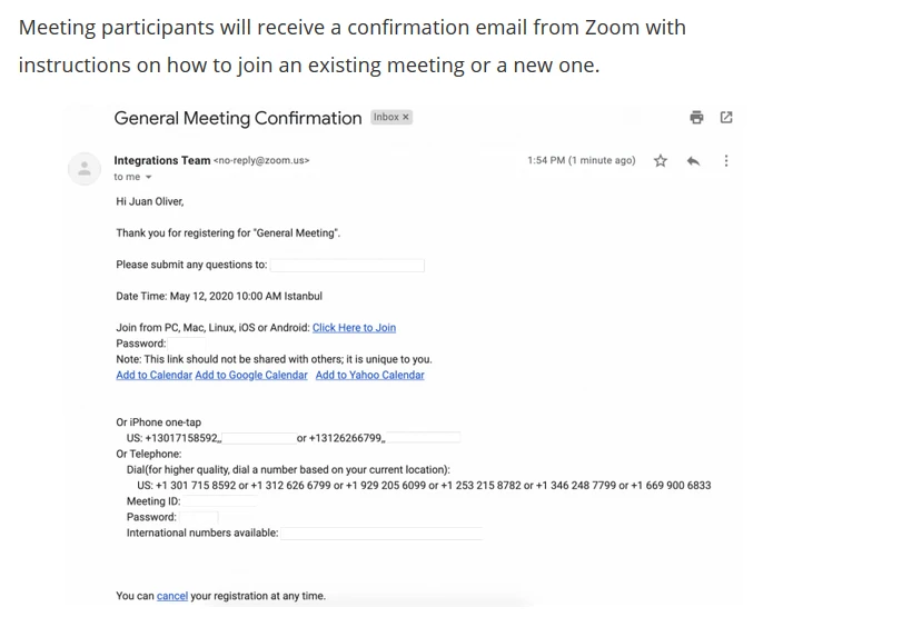 Zoom integration: add meeting ID or link to the notification email Image 10