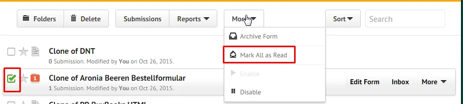 How can I mark submissions as read without having to open them individually? Image 1 Screenshot 20