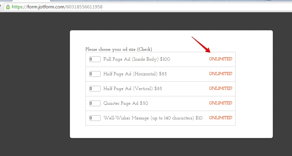 What is the CSS to make the UNLIMITED font transparent in Quantity Gift Registry widget? Image 3 Screenshot 62