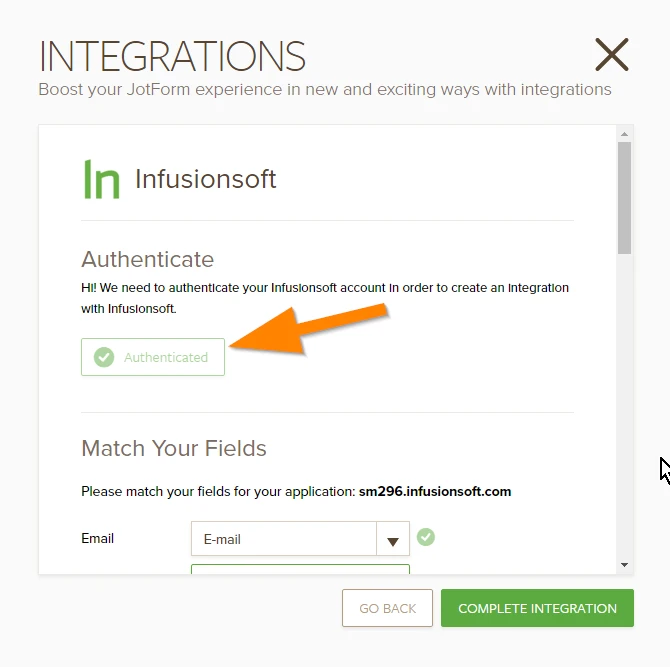 Infusionsoft Integration stuck Image 3 Screenshot 62