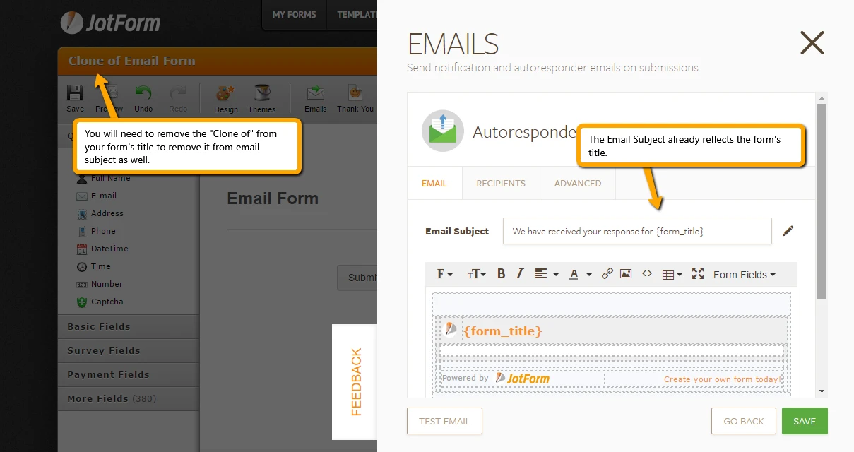 How to o update the Cloned Form header email to {form title} Screenshot 20