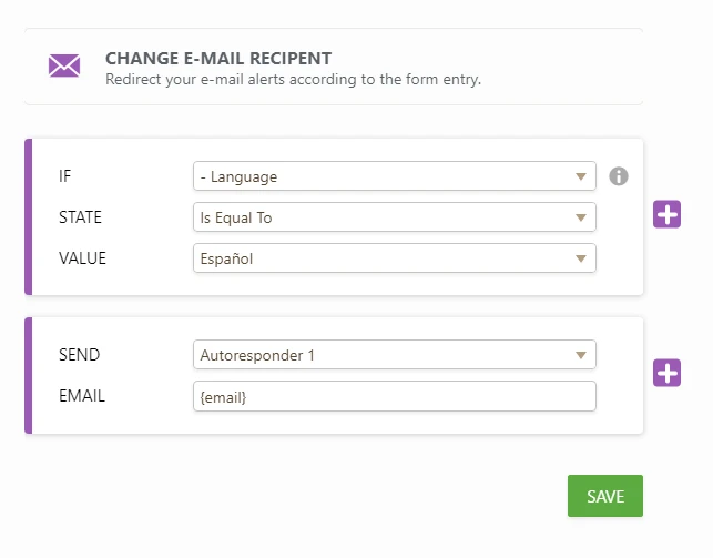 Is it possible to change the email auto responder based on the form language?  Image 1 Screenshot 20