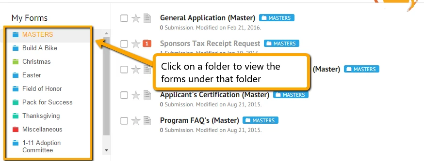 How come when I click on My Forms on the top, it defaults to the most recent folder created?   Image 1 Screenshot 30
