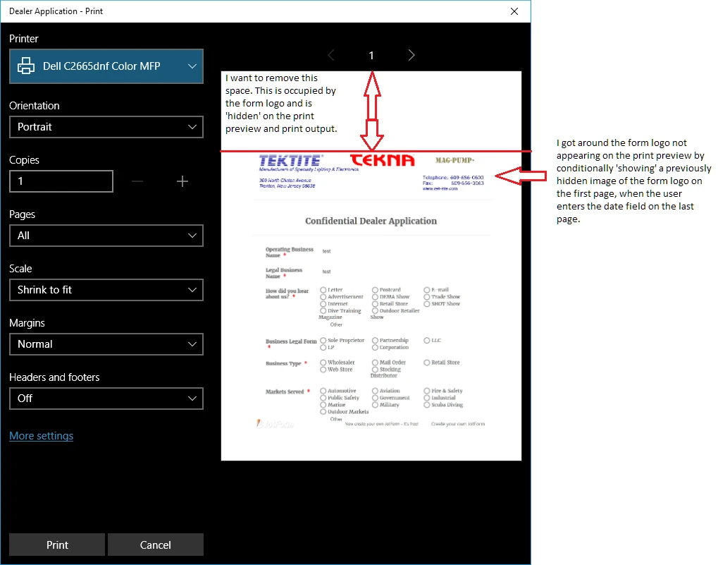 Header logo not showing in print preview page?