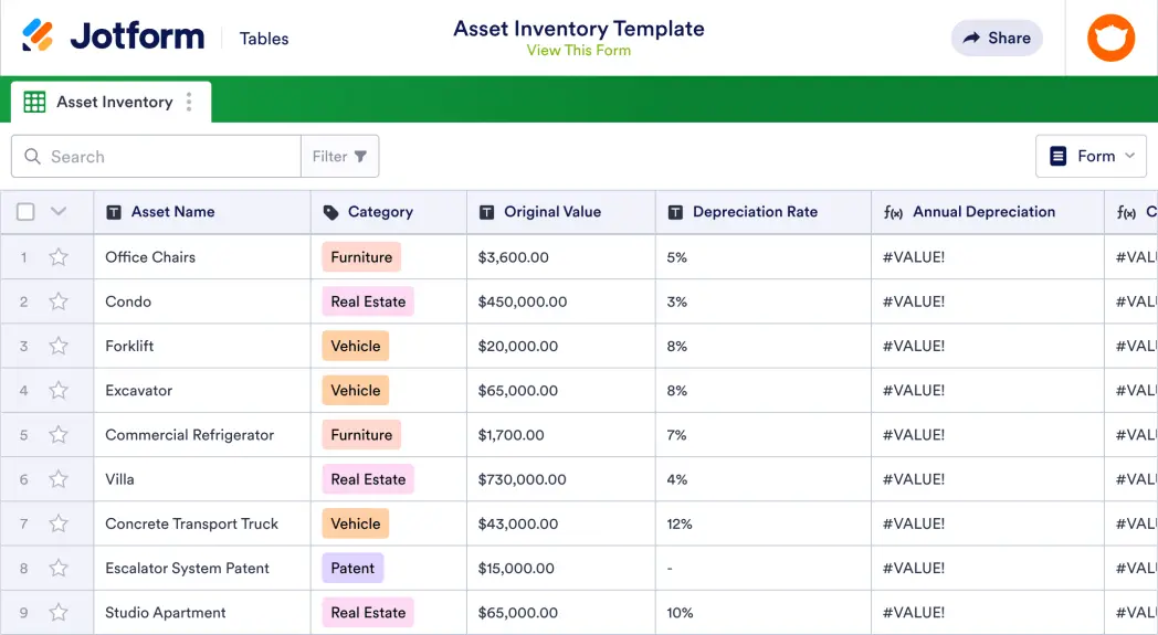 Asset Inventory Template | Jotform Tables