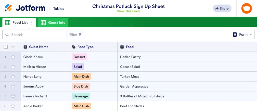 Christmas Potluck Sign Up Sheet Template