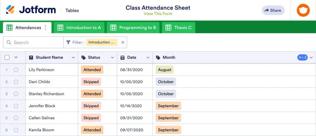 Class Attendance Sheet Template