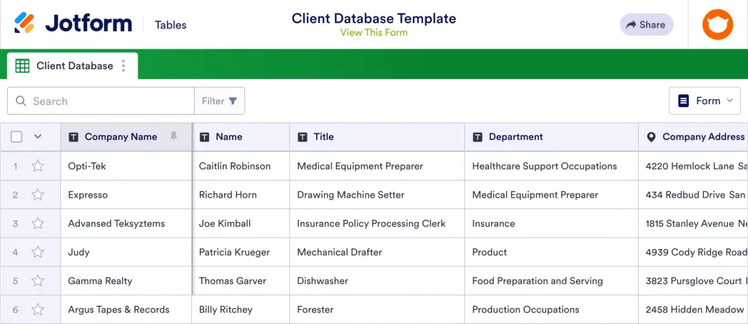 Client Database Template