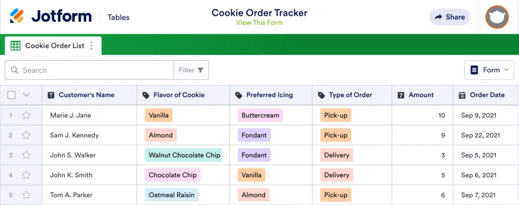 Cookie Order Tracker Template