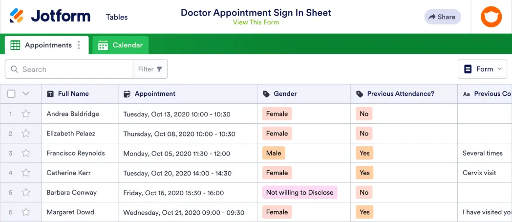 Doctor Appointment Sign In Sheet Template