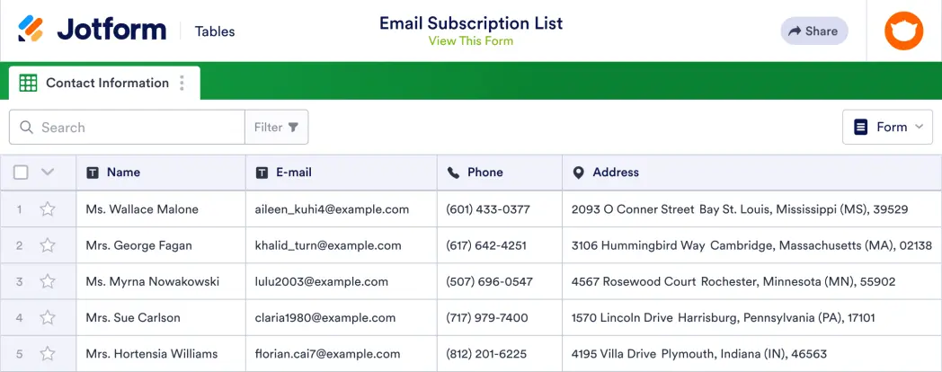 Email Subscription List Template