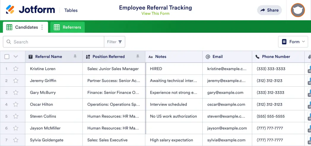 Employee Referral Tracking Template