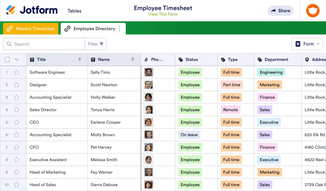 Employee Timesheet Template Jotform Tables