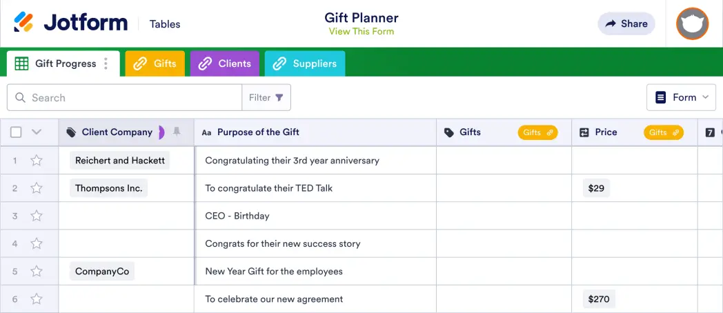 Gift Planner Template