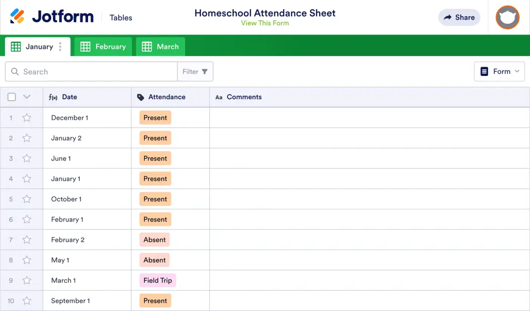 Homeschool Attendance Sheet Template