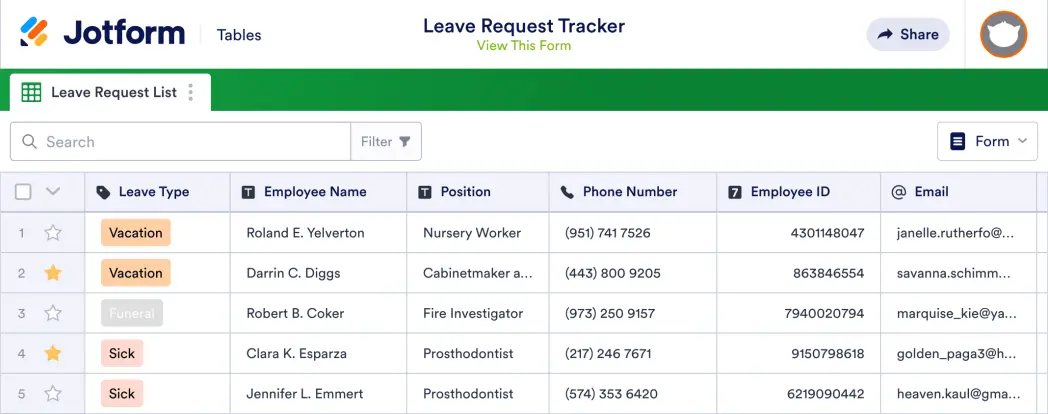 Leave Request Tracker Template