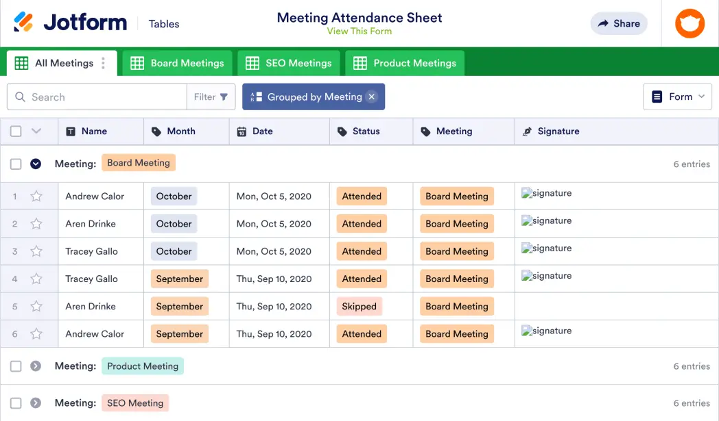 Budget Sheets  Jotform Tables