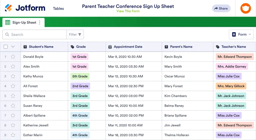 Parent Teacher Conference Sign Up Sheet Template