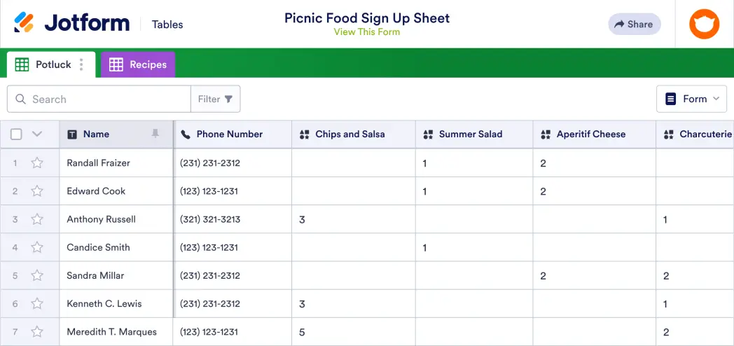 Picnic Food Sign Up Sheet Template