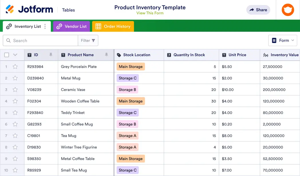 Product Inventory Template