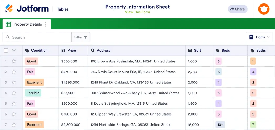 Property Information Sheet Template