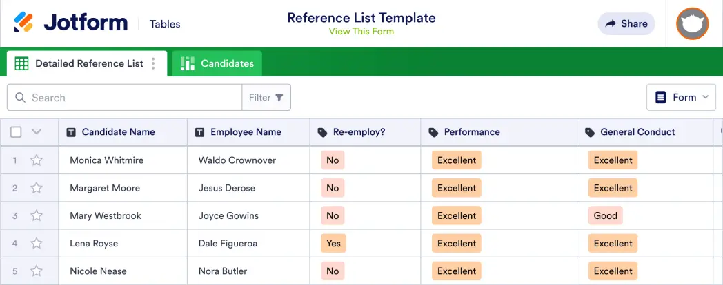 Reference List Template | Jotform Tables