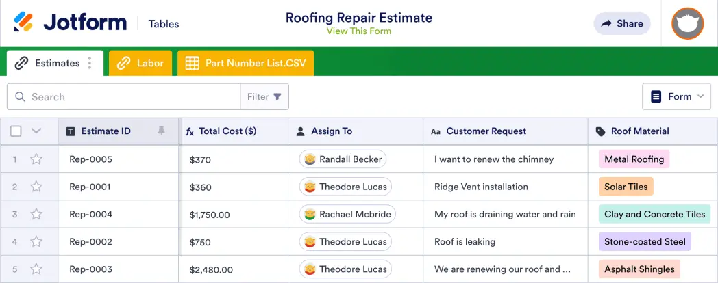 Roofing Estimate Template