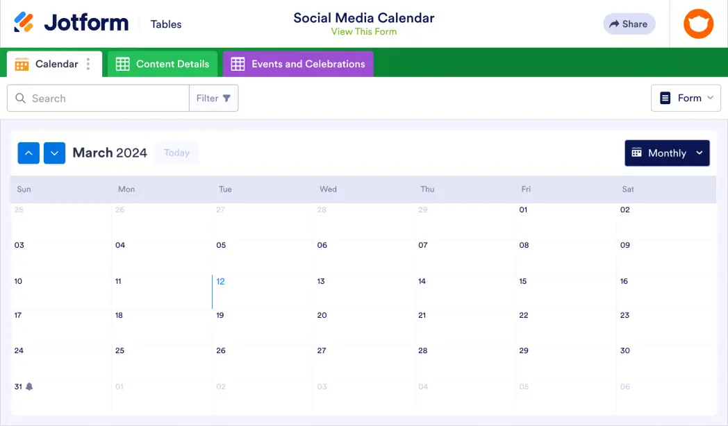Social Media Calendar Template | Jotform Tables
