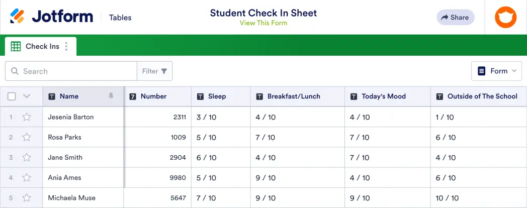 Student Check In Sheet Template