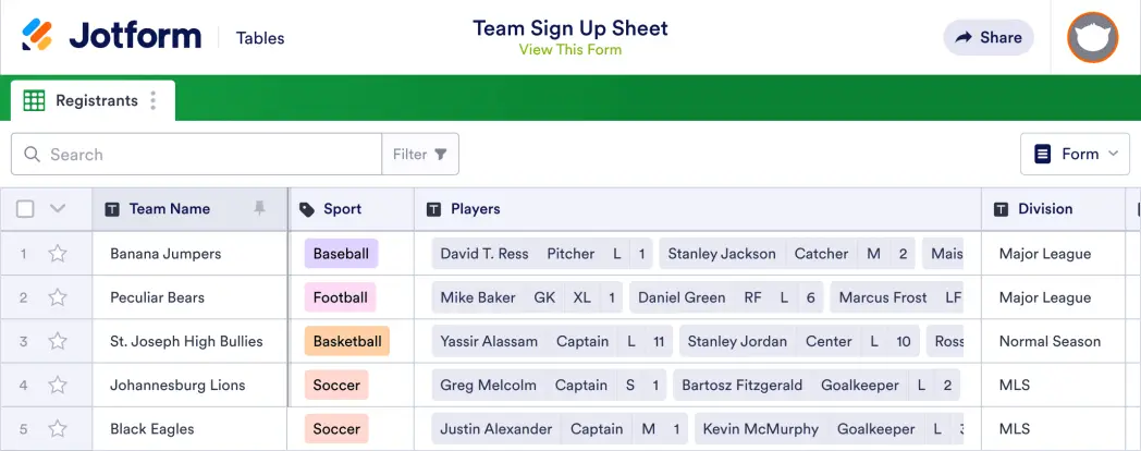 can you create a sign up sheet in teams