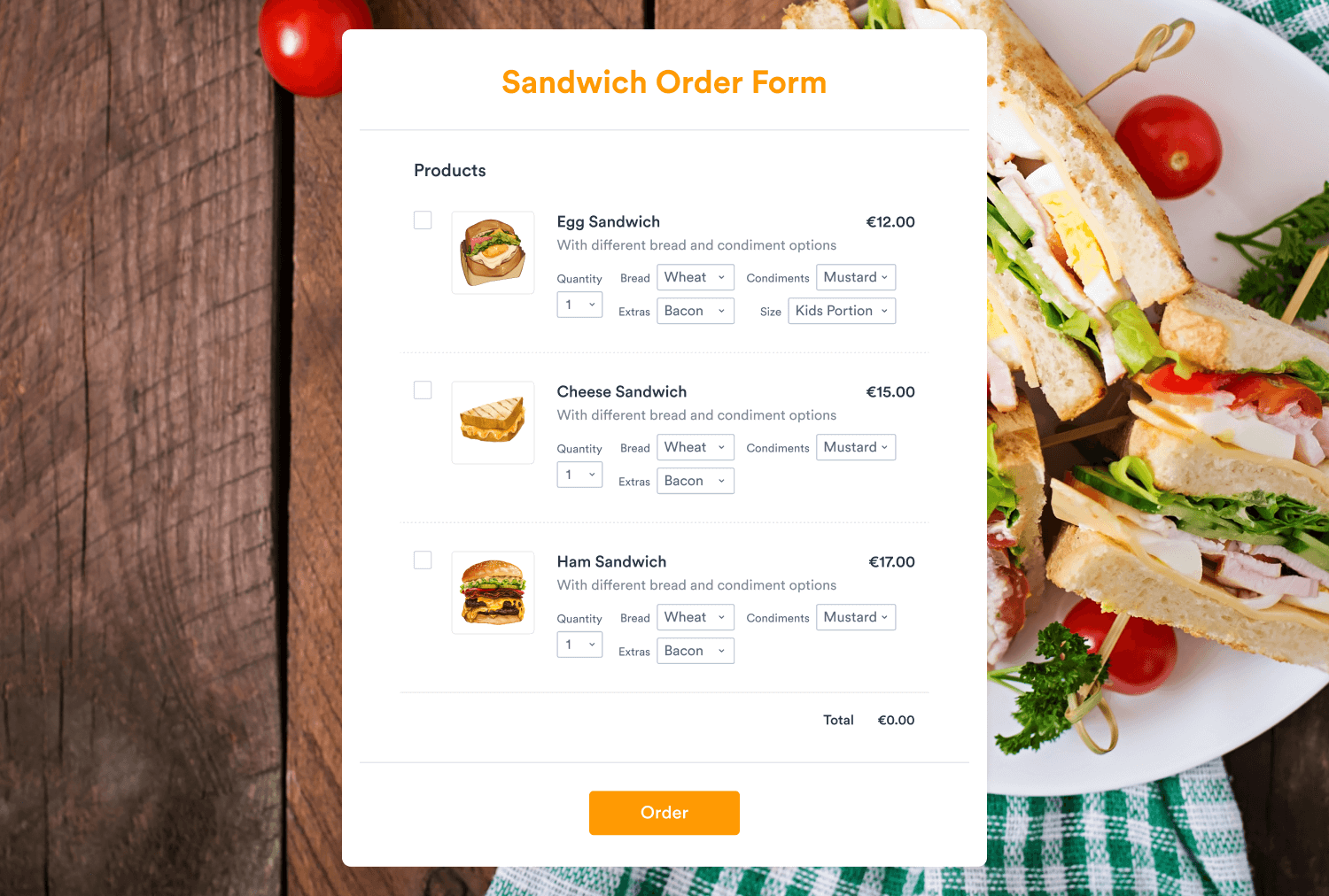 Sandwich Order Form